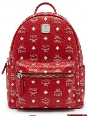 MCM Red Logo-Print Stark Mini Backpack